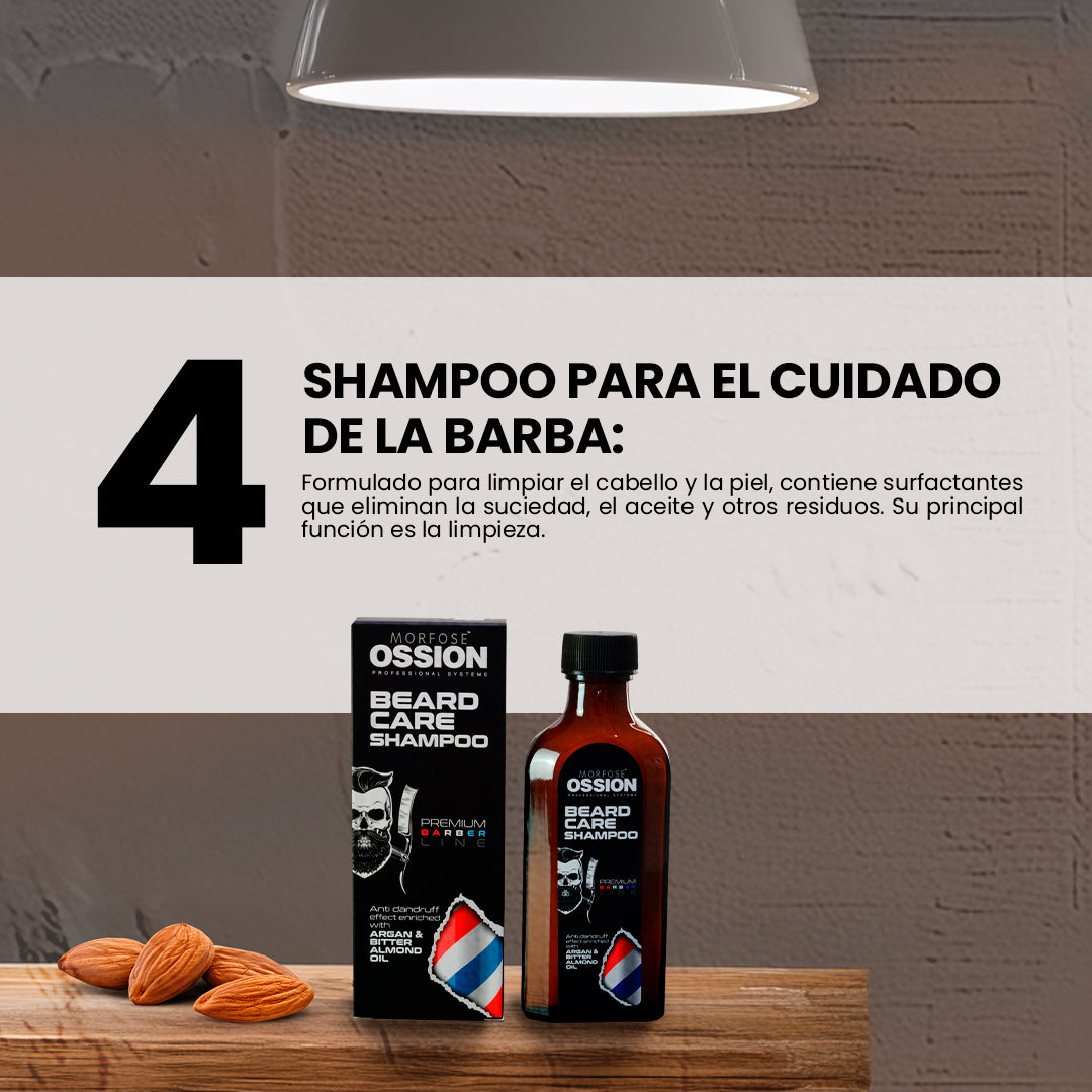 OSSION™ BEARD CARE SHAMPOO (100ML): Champú Profesional con Argán y Almendras - Anti-Caspa (OSS014)
