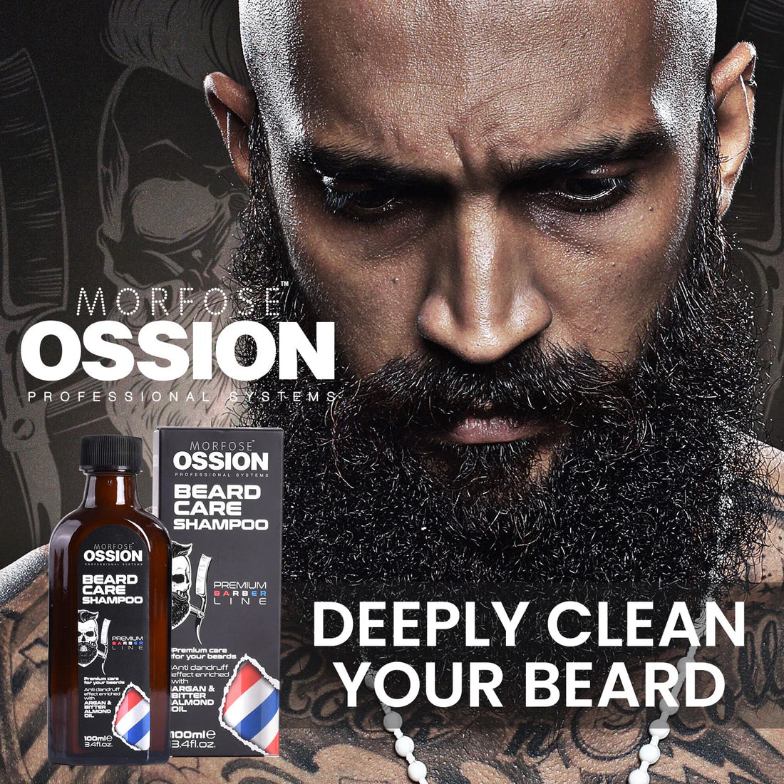 OSSION™ BEARD CARE SHAMPOO (100ML): Champú Profesional con Argán y Almendras - Anti-Caspa (OSS014)