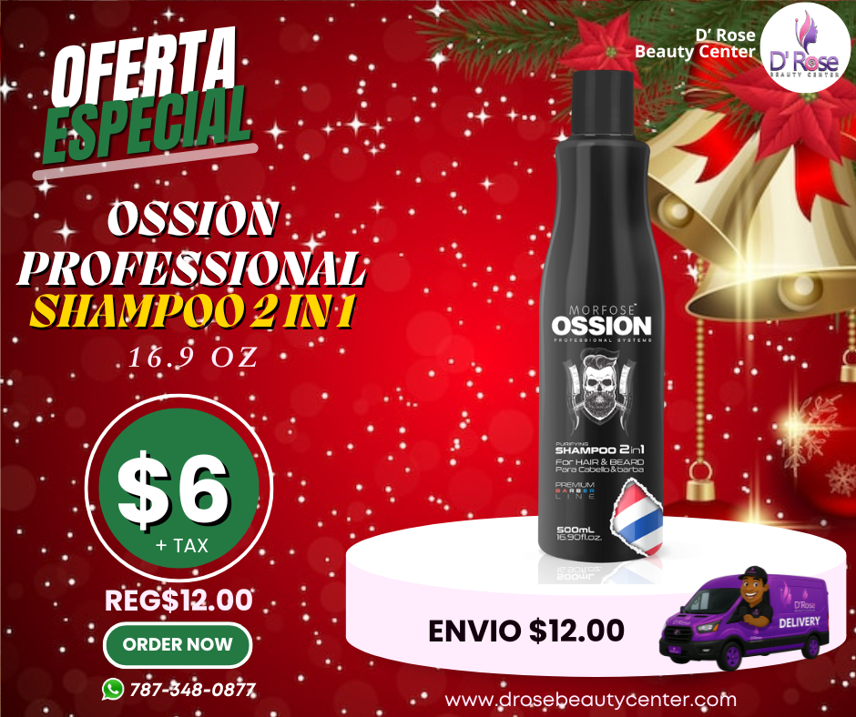 🧔 OSSION 2 en 1 Pourifying Shampoo (16.9oz) | Limpia, Acondiciona y Suaviza Cabello y Barba