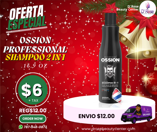 🧔 OSSION 2 en 1 Pourifying Shampoo (16.9oz) | Limpia, Acondiciona y Suaviza Cabello y Barba