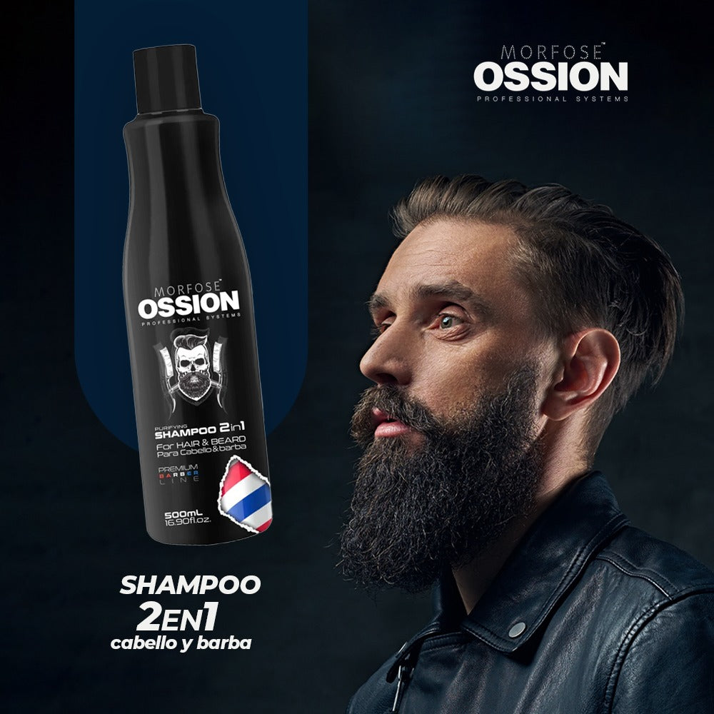 🧔 OSSION 2 en 1 Pourifying Shampoo (16.9oz) | Limpia, Acondiciona y Suaviza Cabello y Barba