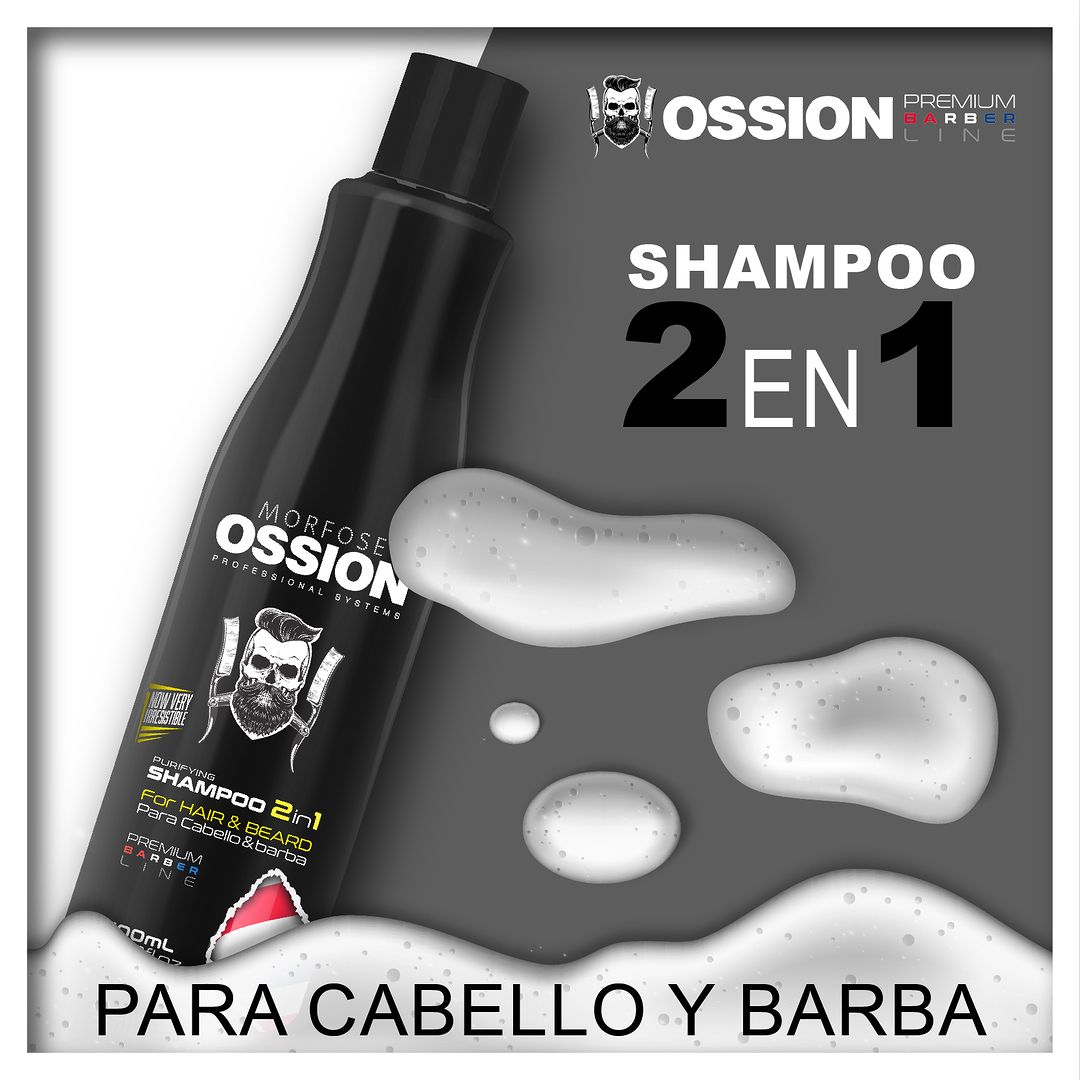 🧔 OSSION 2 en 1 Pourifying Shampoo (16.9oz) | Limpia, Acondiciona y Suaviza Cabello y Barba