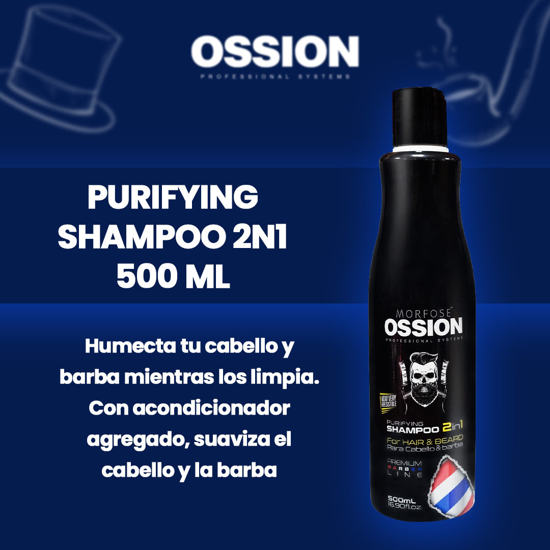 🧔 OSSION 2 en 1 Pourifying Shampoo (16.9oz) | Limpia, Acondiciona y Suaviza Cabello y Barba