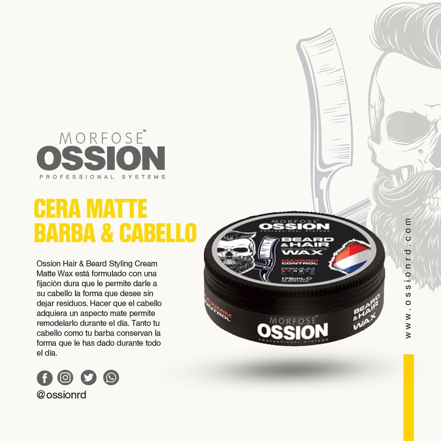 OSSION™ CERA MATE para BARBA y CABELLO 175ML: Máximo Control, Sin Residuos (OSS025)