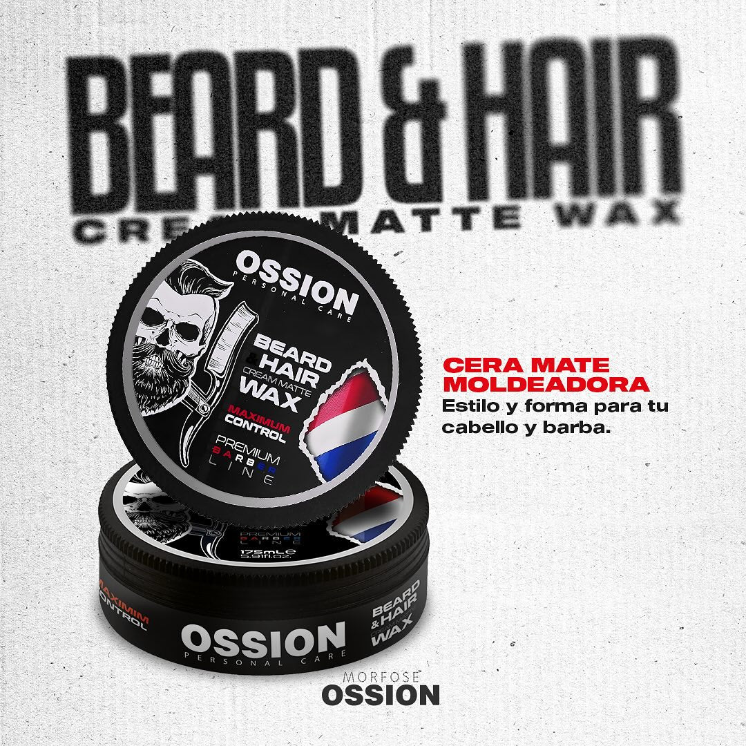 OSSION™ CERA MATE para BARBA y CABELLO 175ML: Máximo Control, Sin Residuos (OSS025)