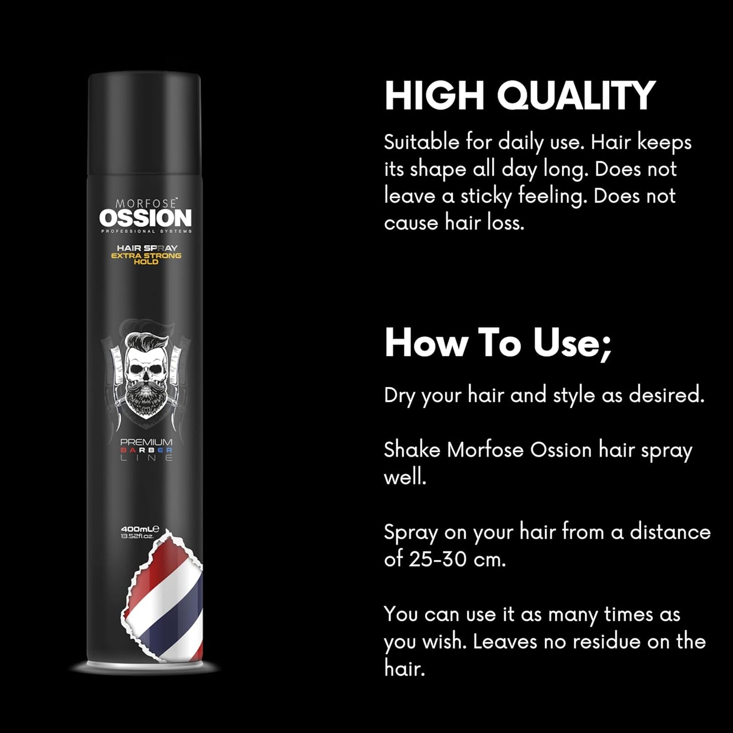 🛡️ OSSION Laca EXTRA STRONG HOLD (10.14oz) | Brillo, Fijación Máxima y Protección UV