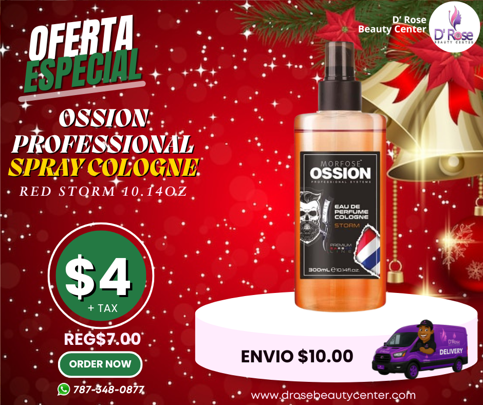 🥇 Ossion Spray Cologne Red Storm (10.14oz) | Desinfecta, Refresca y Fragancia Duradera ¡Solo $4!