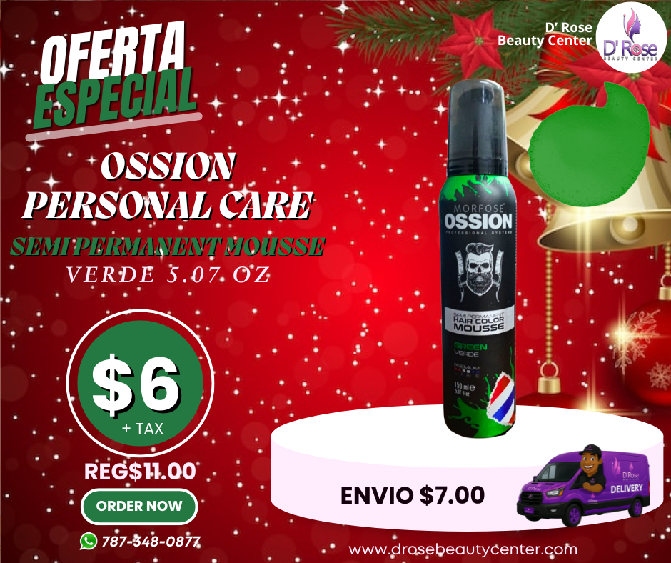 🌿 OSSION Color Mousse GREEN (5.07oz) | Tinte Semi-Permanente en Mousse Esmeralda