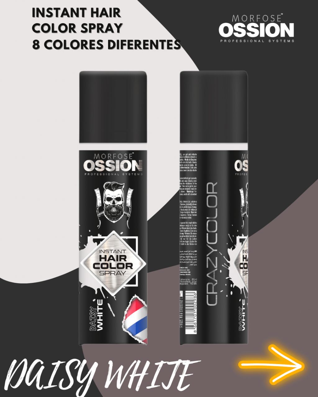 ⭐ OSSION Hair Color Spray WHITE (5.07oz) | Ivory White: Para un Look Platinado o de Caracterización