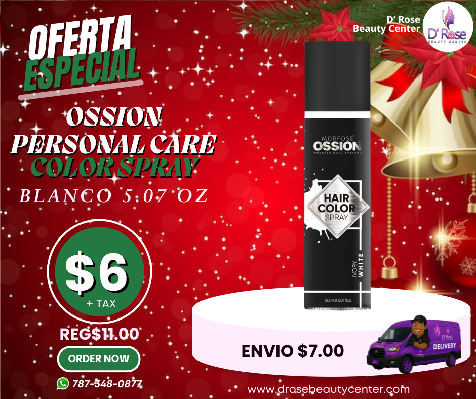 ⭐ OSSION Hair Color Spray WHITE (5.07oz) | Ivory White: Para un Look Platinado o de Caracterización