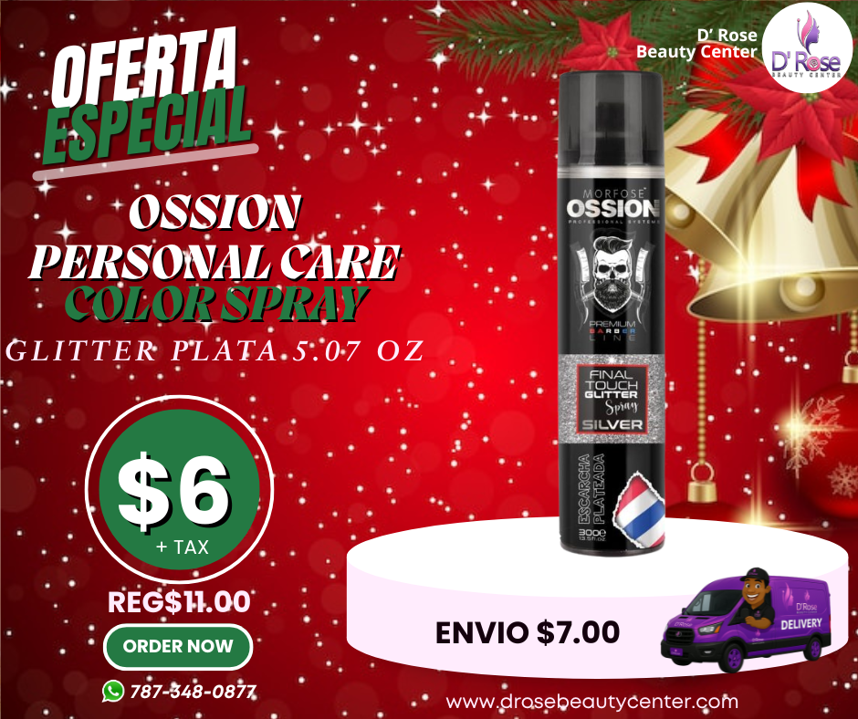 🌟 OSSION Final Touch GLITTER SPRAY SILVER (5.07oz) | Toque Final de Escarcha Plateada y Brillo