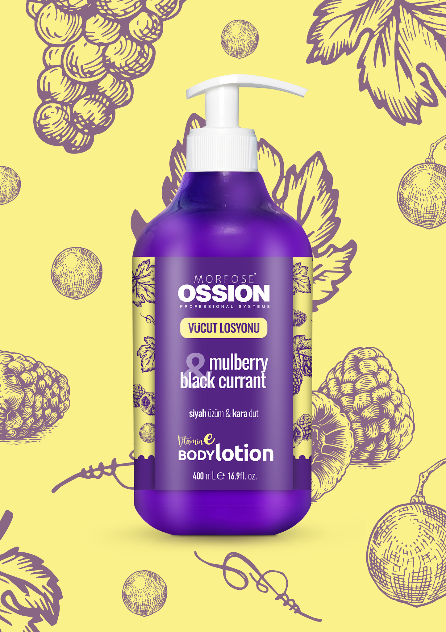 💜 MORFOSE OSSION PROFESSIONAL BODY LOTION MULBERRY &amp; BLACK CURRANT 16.9OZ (OSS095)