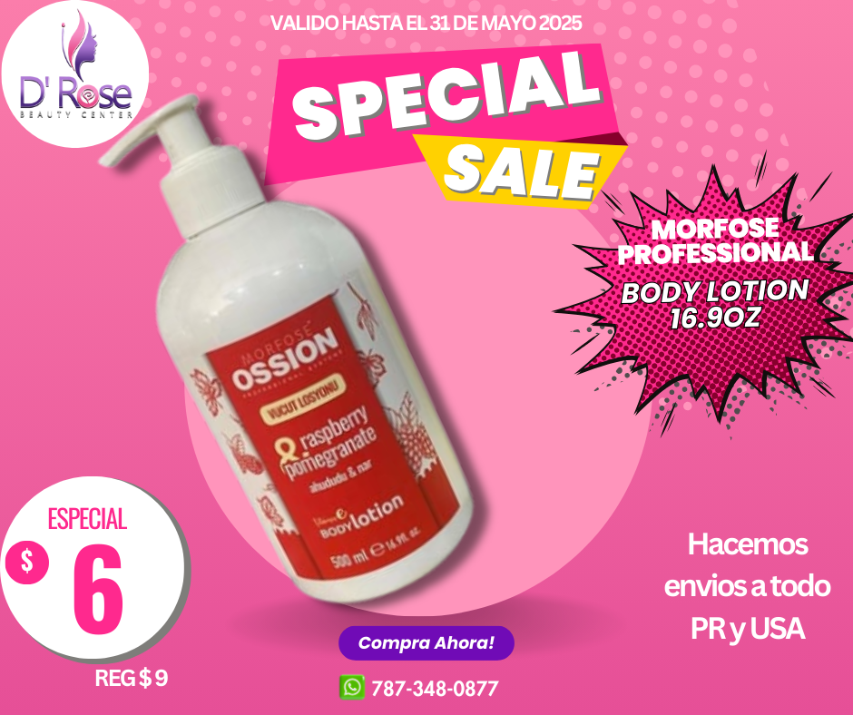 MORFOSE OSSION PROFESSIONAL BODY LOTION CREMA RASBERRY & POMEGRANATE 16.9OZ OSS096