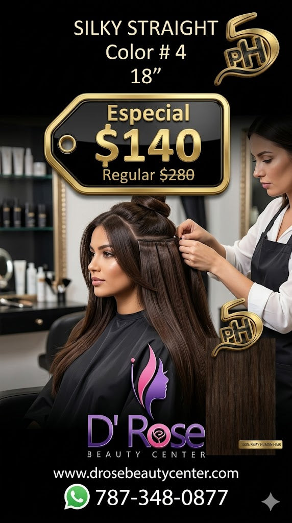 PH5 Silky Straight 18” Color #4 – Extensiones 100% Remy Human Hair Cuticle Aligned