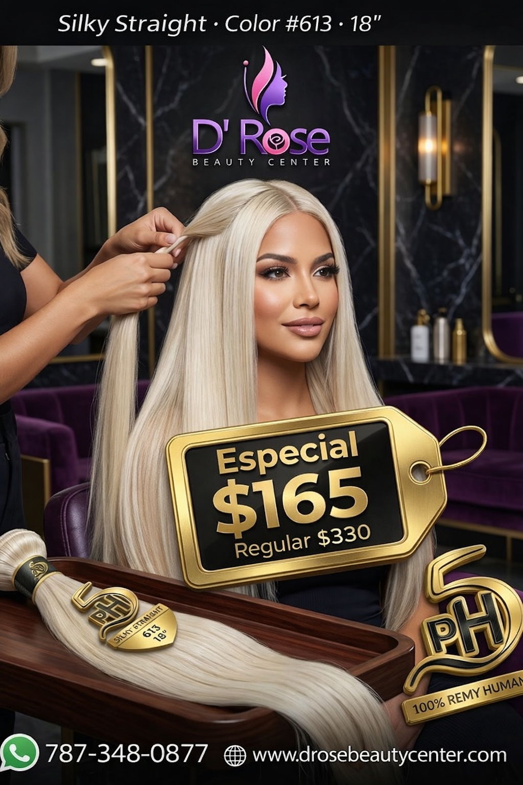 PH5 Silky Straight 18” Color #613 – Extensiones 100% Remy Human Hair Cuticle Aligned