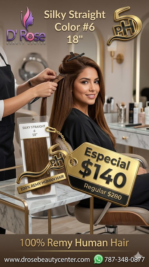 PH5 Silky Straight 18” Color #6 – Extensiones 100% Remy Human Hair Cuticle Aligned