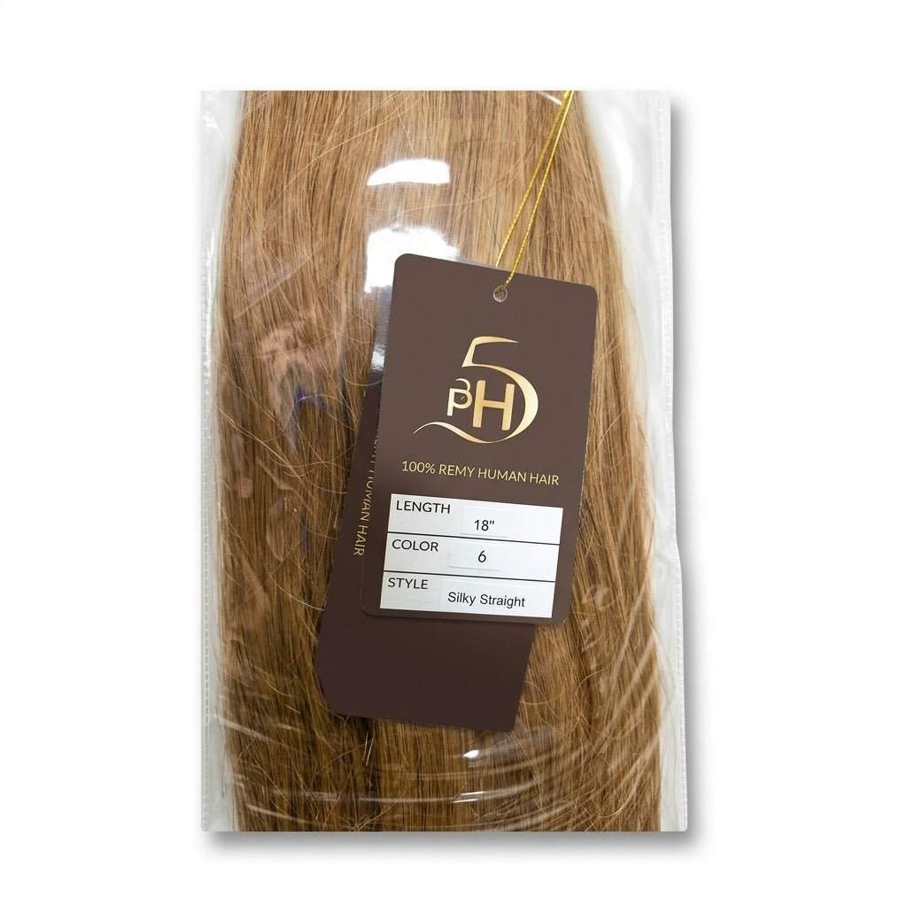 PH5 Silky Straight 18” Color #6 – Extensiones 100% Remy Human Hair Cuticle Aligned