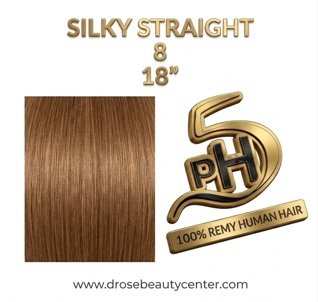 PH5 Silky Straight 18” Color #8 – Extensiones 100% Remy Human Hair Cuticle Aligned