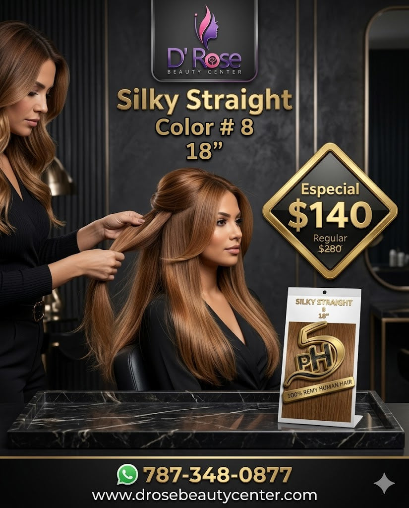 PH5 Silky Straight 18” Color #8 – Extensiones 100% Remy Human Hair Cuticle Aligned
