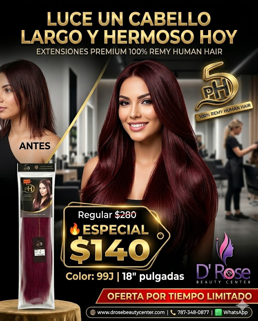 PH5 Silky Straight 18” Color #99J – Extensiones 100% Remy Human Hair Cuticle Aligned