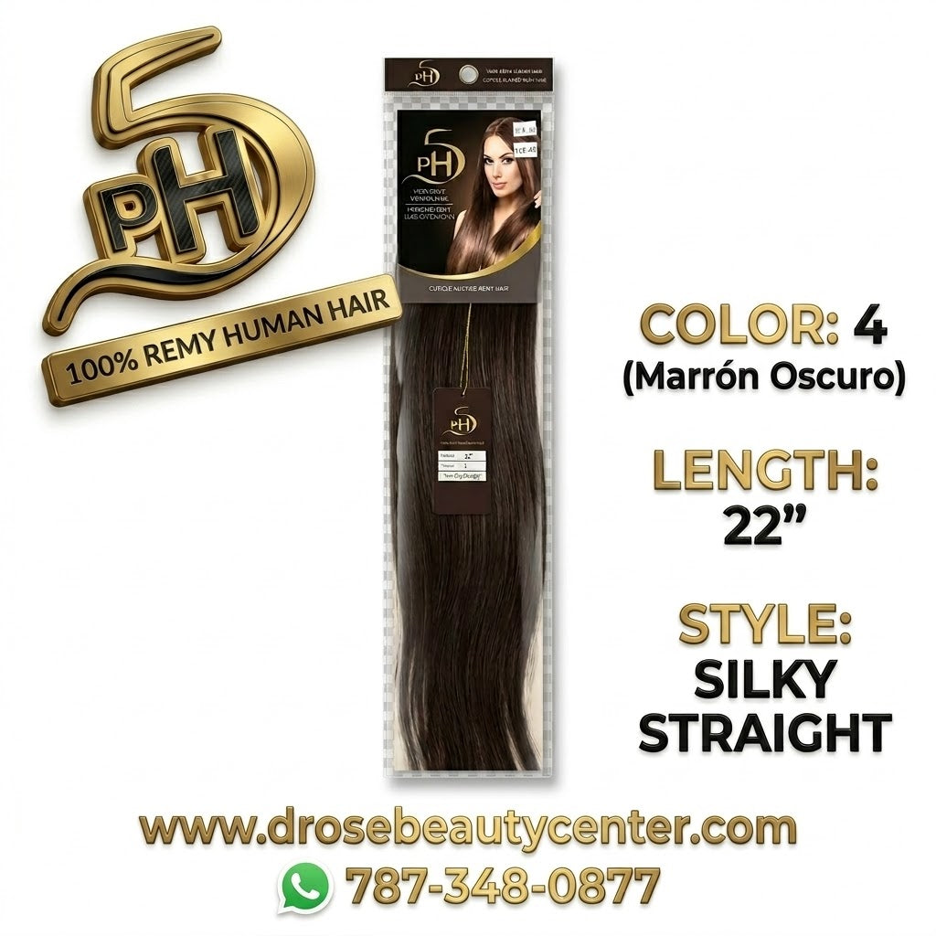 ✨ Extensiones PH5 Silky Straight 22” Color #4 (Marrón Oscuro) – 100% Remy Human Hair ✨