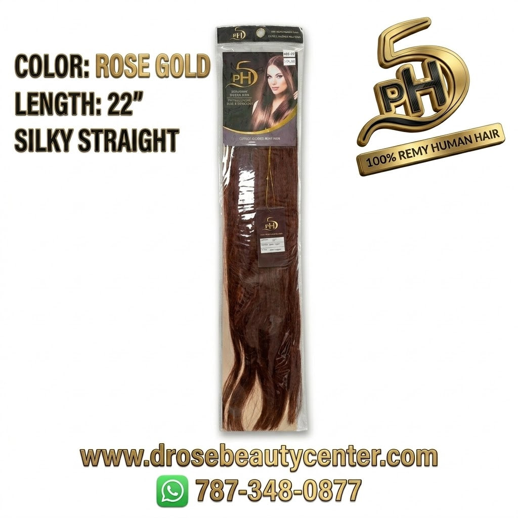 ✨ Extensiones PH5 Silky Straight 22” Color Rose Gold – 100% Remy Human Hair Premium ✨