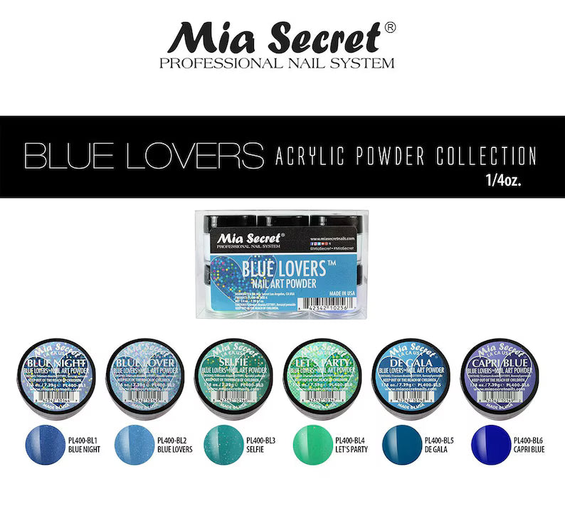 💙 MIA SECRET – BLUE LOVERS™ KIT 6PZ  Acrylic Nail Art Powder Collection | PL400-BL-MIX-6