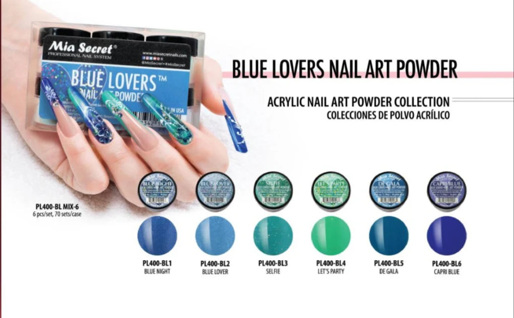💙 MIA SECRET – BLUE LOVERS™ KIT 6PZ  Acrylic Nail Art Powder Collection | PL400-BL-MIX-6