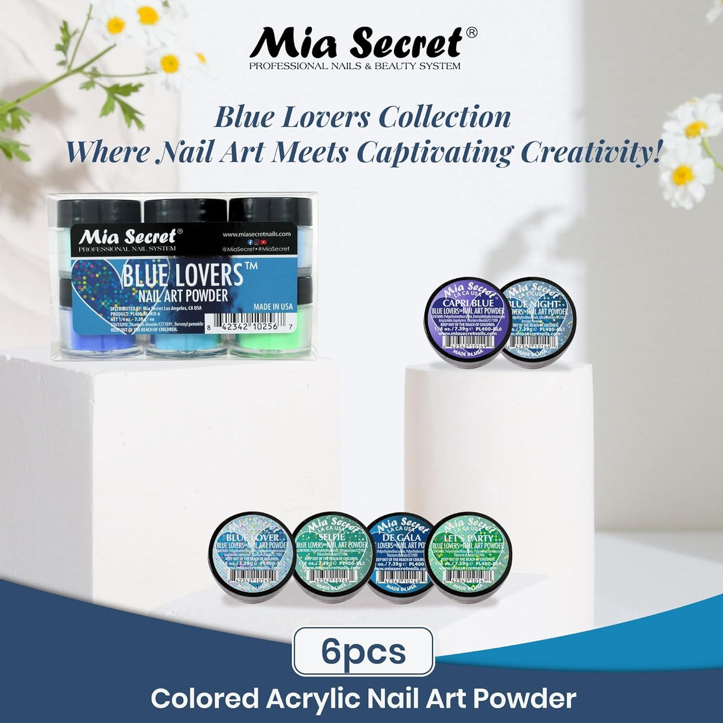 💙 MIA SECRET – BLUE LOVERS™ KIT 6PZ  Acrylic Nail Art Powder Collection | PL400-BL-MIX-6