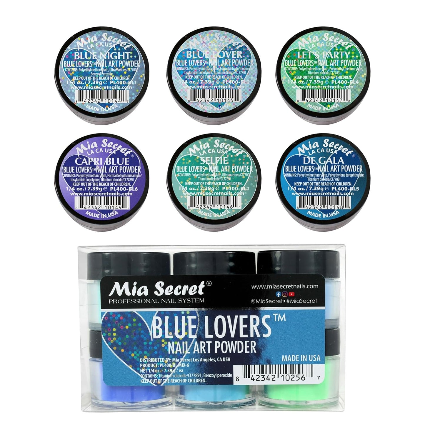 💙 MIA SECRET – BLUE LOVERS™ KIT 6PZ  Acrylic Nail Art Powder Collection | PL400-BL-MIX-6