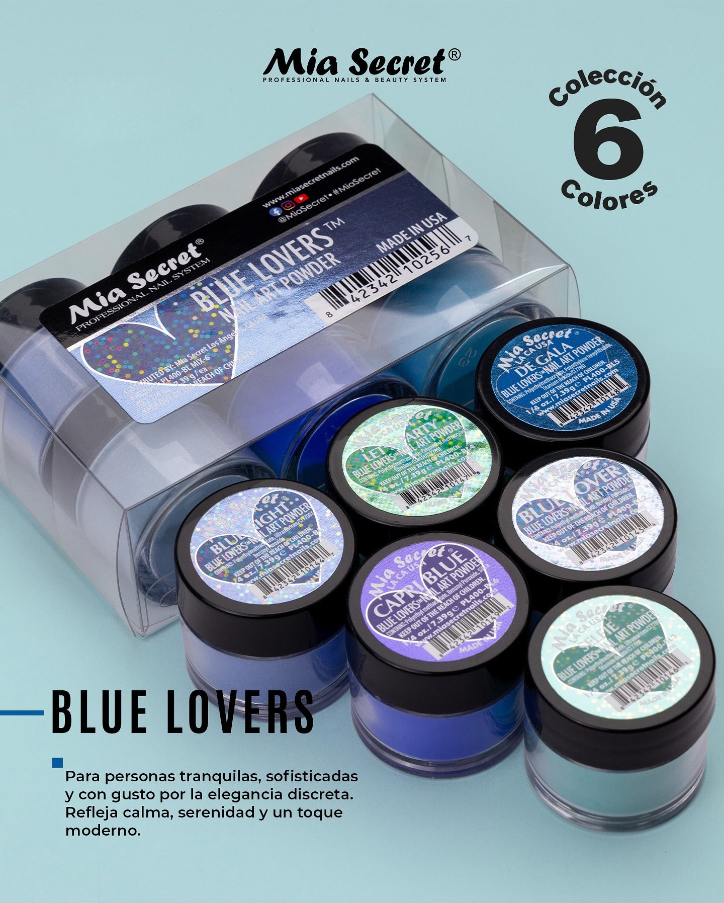 💙 MIA SECRET – BLUE LOVERS™ KIT 6PZ  Acrylic Nail Art Powder Collection | PL400-BL-MIX-6