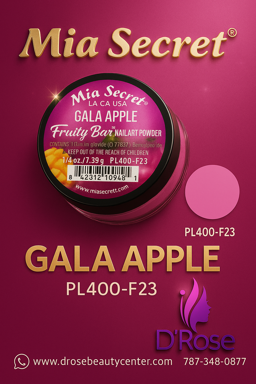 💖&nbsp;Mia Secret Polvo Acrílico Gala Apple (1/4 oz) | Colección Fruity Bar, Tono Malva Vibrante PL400-F23