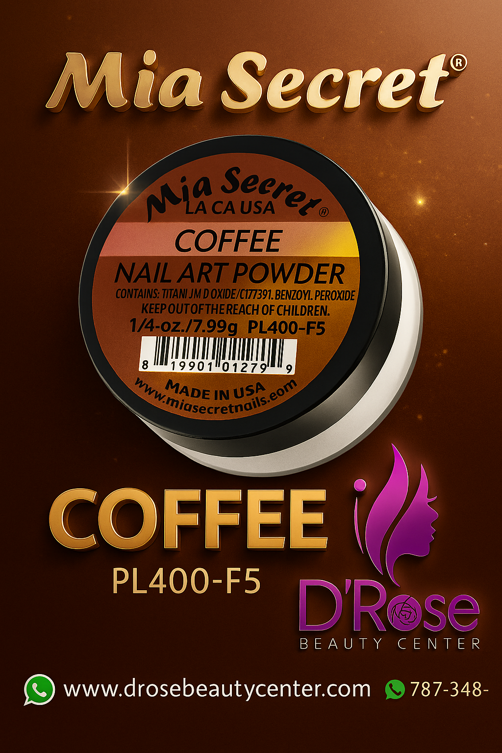 ☕✨ MIA SECRET – COFFEE PL400-F5 ✨☕ Nail Art Powder Acrílico 1/4 oz