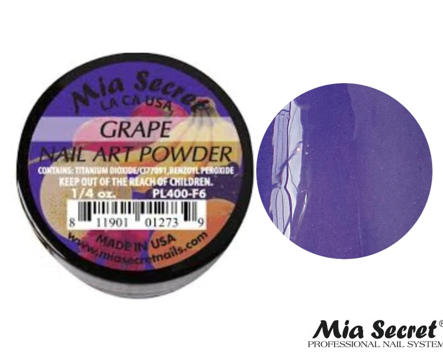 💜 Mia Secret Polvo Acrílico Grape (1/4 oz) | Colección Fruity, Tono Uva Intenso y Vibrante PL400-F6