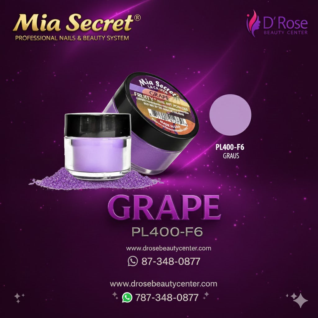 💜 Mia Secret Polvo Acrílico Grape (1/4 oz) | Colección Fruity, Tono Uva Intenso y Vibrante PL400-F6