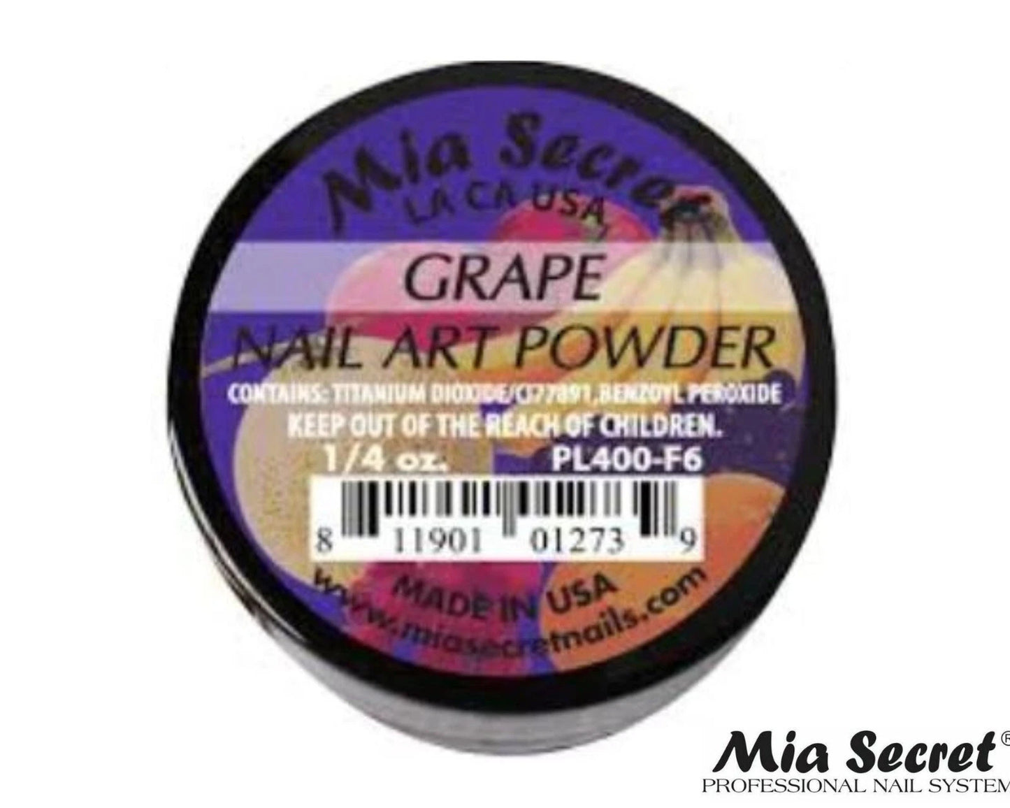 💜 Mia Secret Polvo Acrílico Grape (1/4 oz) | Colección Fruity, Tono Uva Intenso y Vibrante PL400-F6