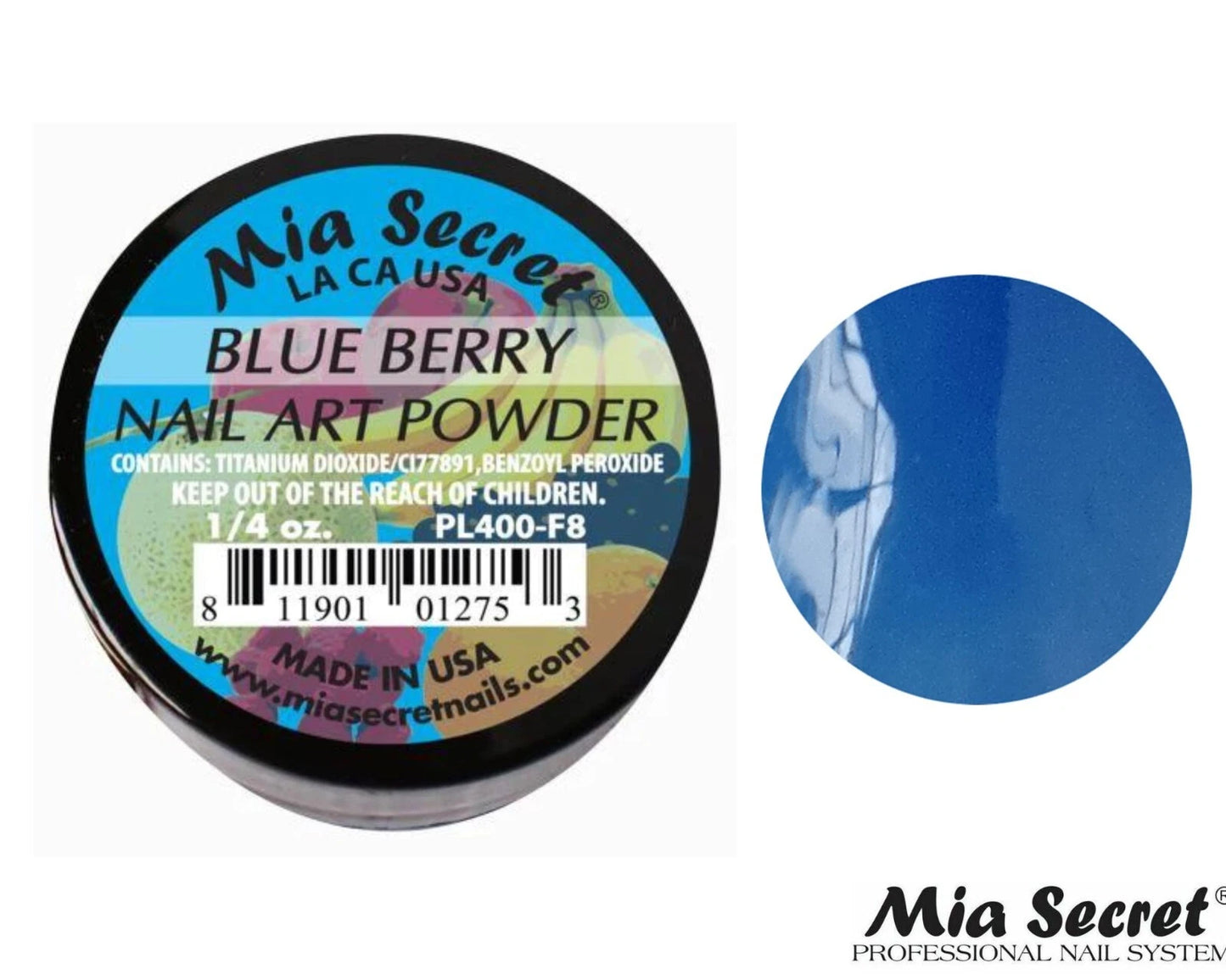 💧 Mia Secret Polvo Acrílico Blue Berry (1/4 oz) | Colección Fruity, Tono Azul Profundo PL400-F8