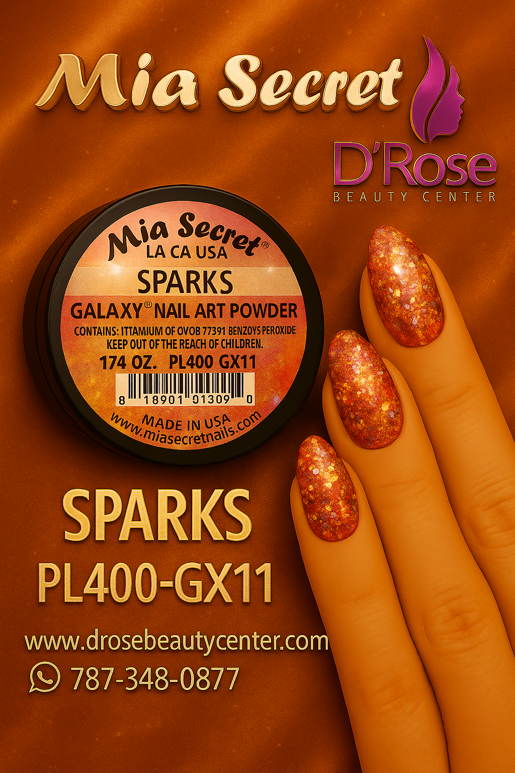 💎✨ MIA SECRET – GALAXY COLLECTION ✨💎 SPARKS PL400-GX11 | Nail Art Powder Acrílico Profesional – 1/4 oz
