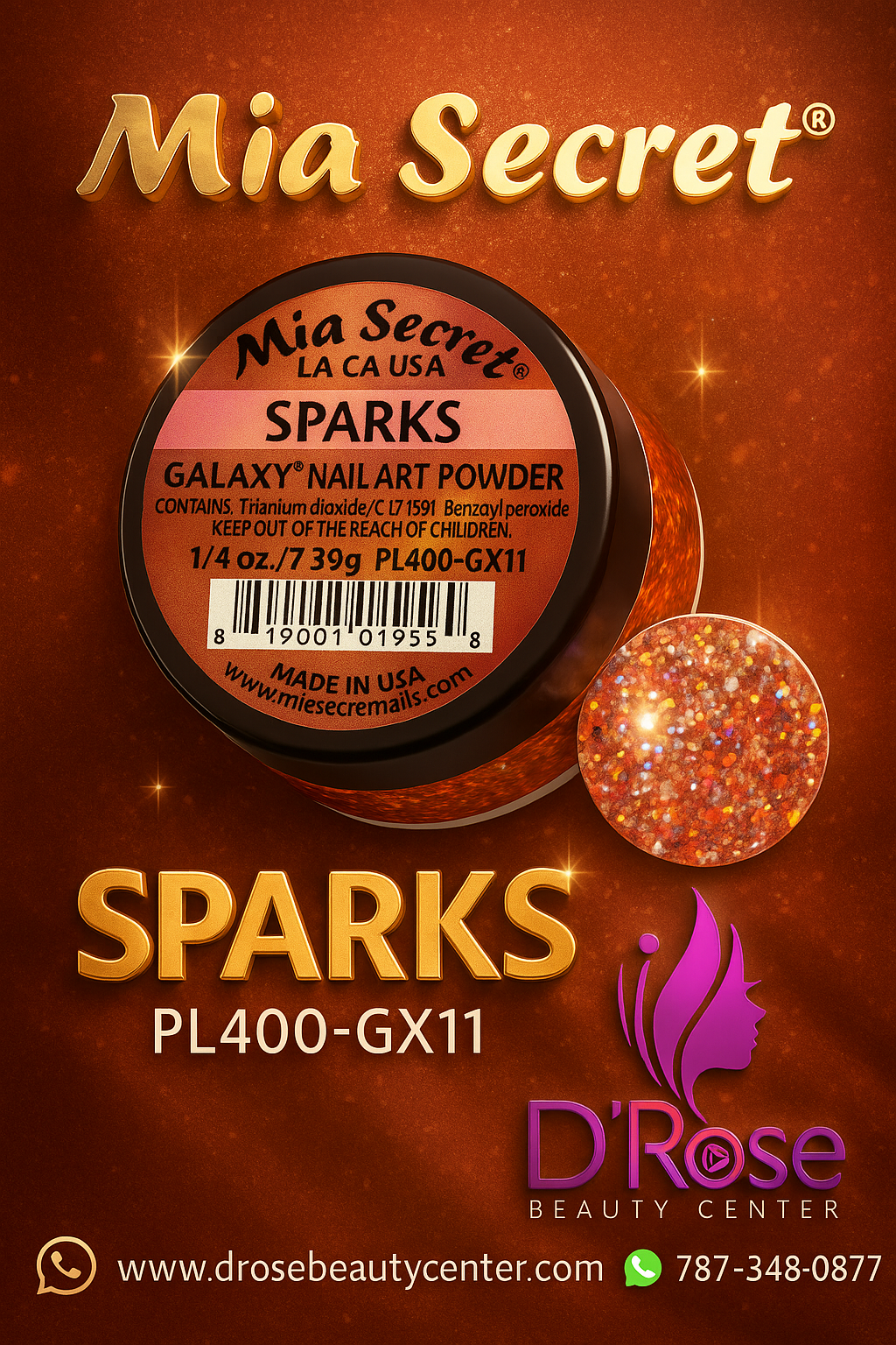 💎✨ MIA SECRET – GALAXY COLLECTION ✨💎 SPARKS PL400-GX11 | Nail Art Powder Acrílico Profesional – 1/4 oz