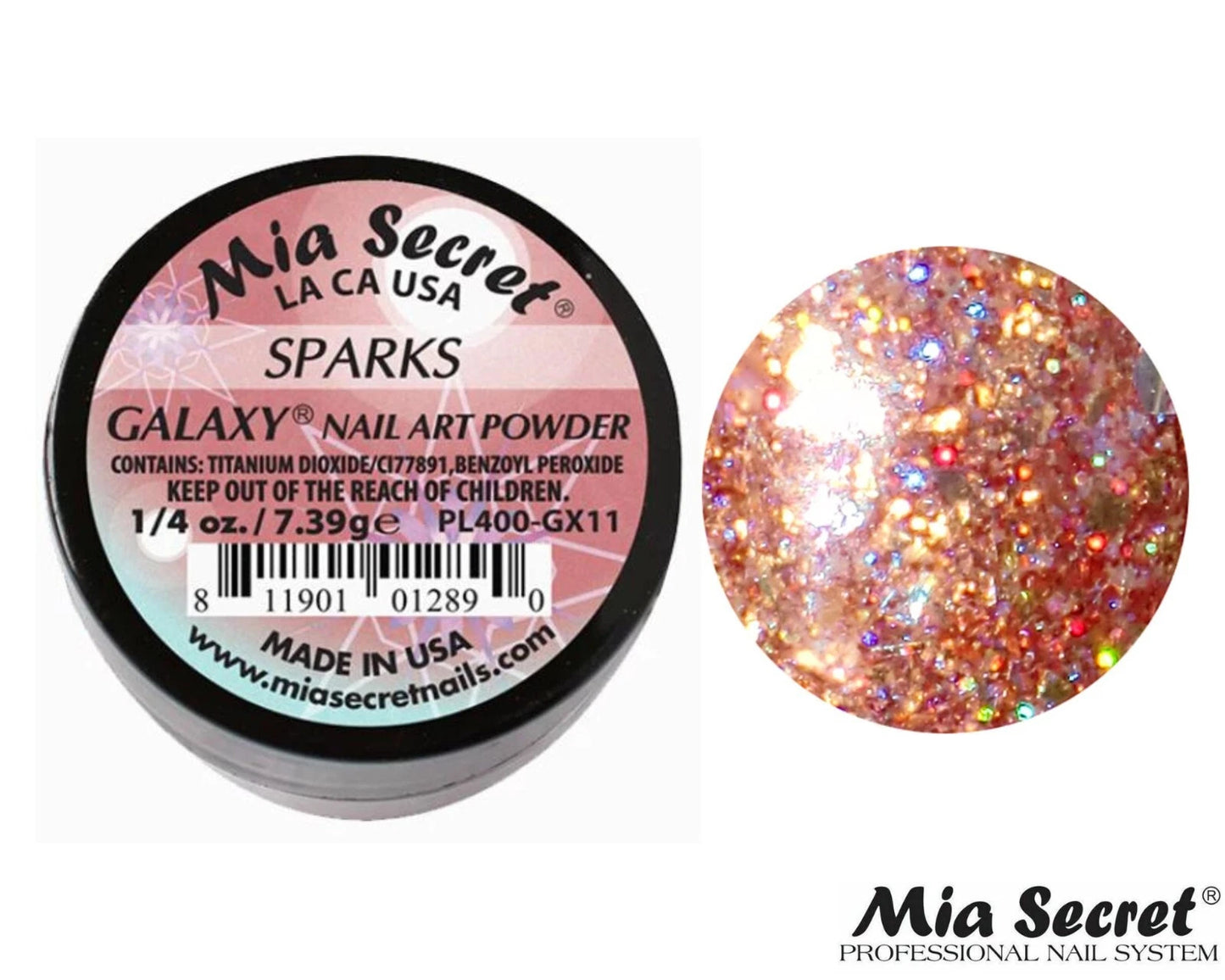 💎✨ MIA SECRET – GALAXY COLLECTION ✨💎 SPARKS PL400-GX11 | Nail Art Powder Acrílico Profesional – 1/4 oz
