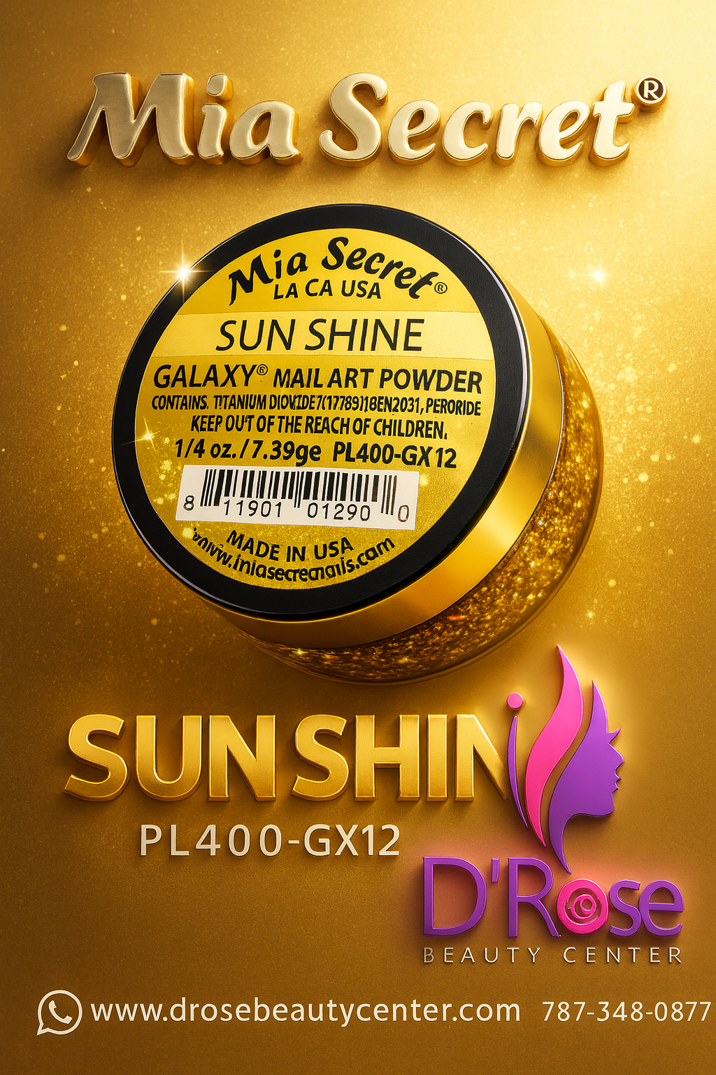 Mia Secret Polvo Acrílico Sun Shine (1/4 oz) | Colección Galaxy, Coloración Premium PL400-GX12