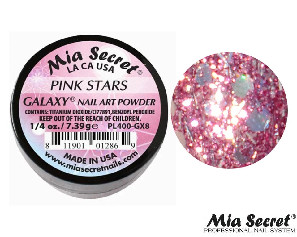 💖✨ MIA SECRET – GALAXY COLLECTION “PINK STARS” ✨💖 🌌 Acrylic Nail Art Powder PL400-GX8 | 1/4 oz