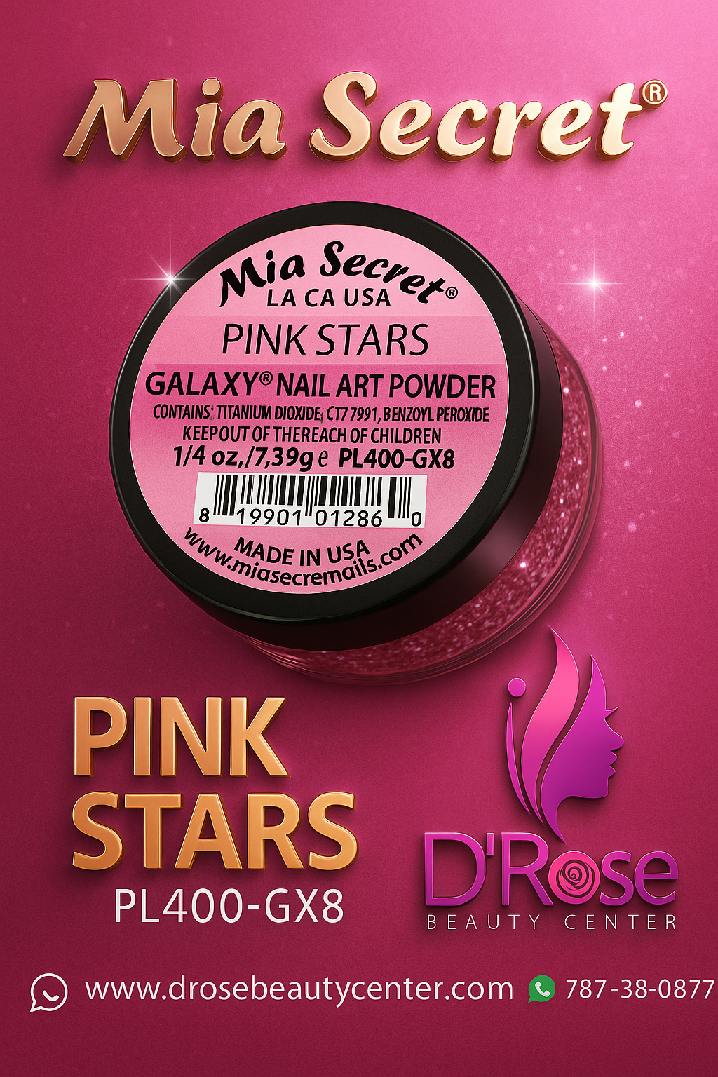 💖✨ MIA SECRET – GALAXY COLLECTION “PINK STARS” ✨💖 🌌 Acrylic Nail Art Powder PL400-GX8 | 1/4 oz