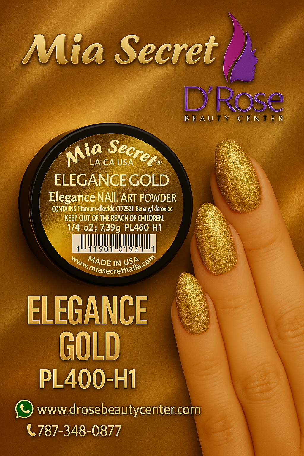💛 Mia Secret – Elegance Gold PL400-H1 | Acrylic Art Powder 1/4 oz
