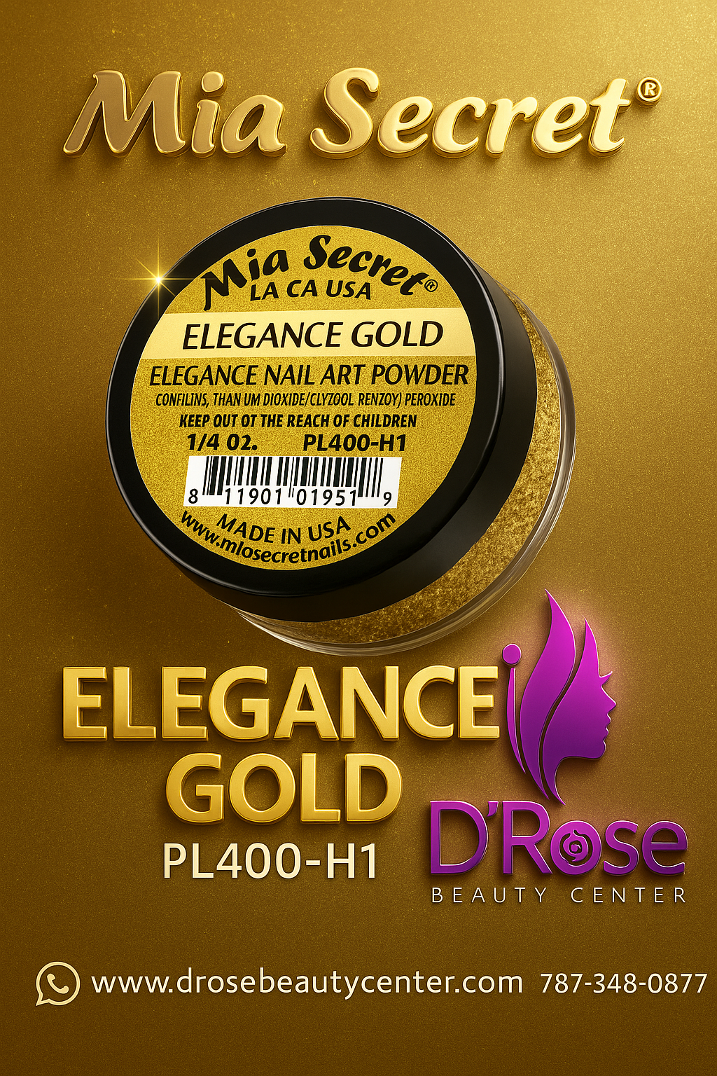 💛 Mia Secret – Elegance Gold PL400-H1 | Acrylic Art Powder 1/4 oz
