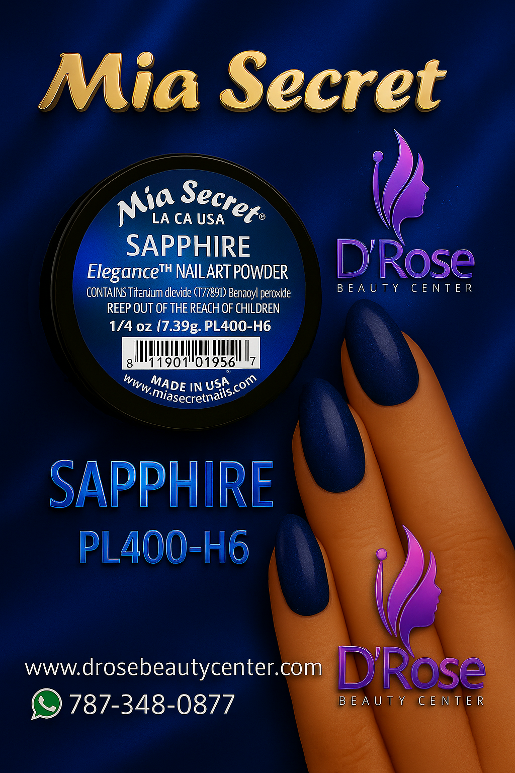 💎✨ MIA SECRET – ELEGANCE COLLECTION SAPPHIRE PL400-H6 | Nail Art Powder Acrílico Profesional – 1/4 oz