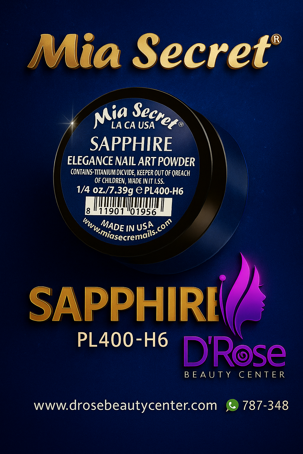 💎✨ MIA SECRET – ELEGANCE COLLECTION SAPPHIRE PL400-H6 | Nail Art Powder Acrílico Profesional – 1/4 oz