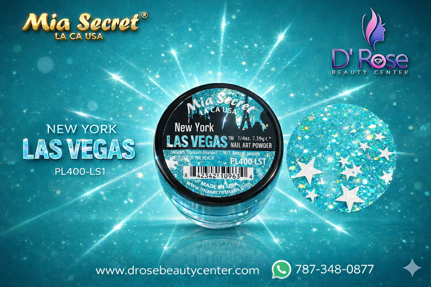 💎✨ NEW YORK – LAS VEGAS® Collection Acrílico Glitter Profesional 1/4 oz | PL400-LS1 ✨💎