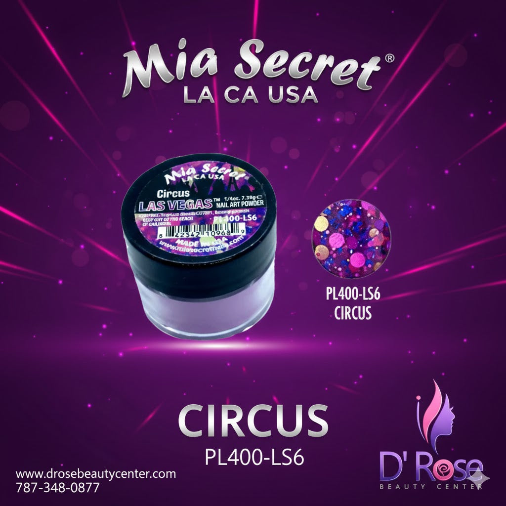 💜 Mia Secret Polvo Acrílico CIRCUS (1/4 oz) | Colección Las Vegas, Glitter y Color de Alto Impacto PL400-LS6