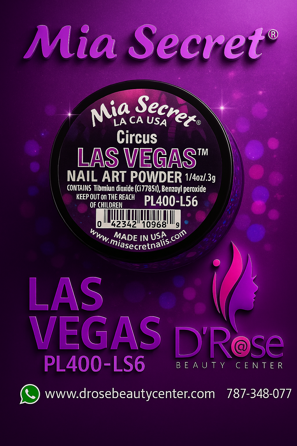 💜 Mia Secret Polvo Acrílico CIRCUS (1/4 oz) | Colección Las Vegas, Glitter y Color de Alto Impacto PL400-LS6